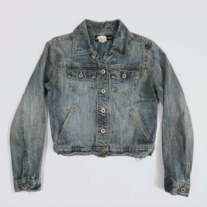Express Vintage Thrashed Distressed Blue Denim Jacket Women's Small